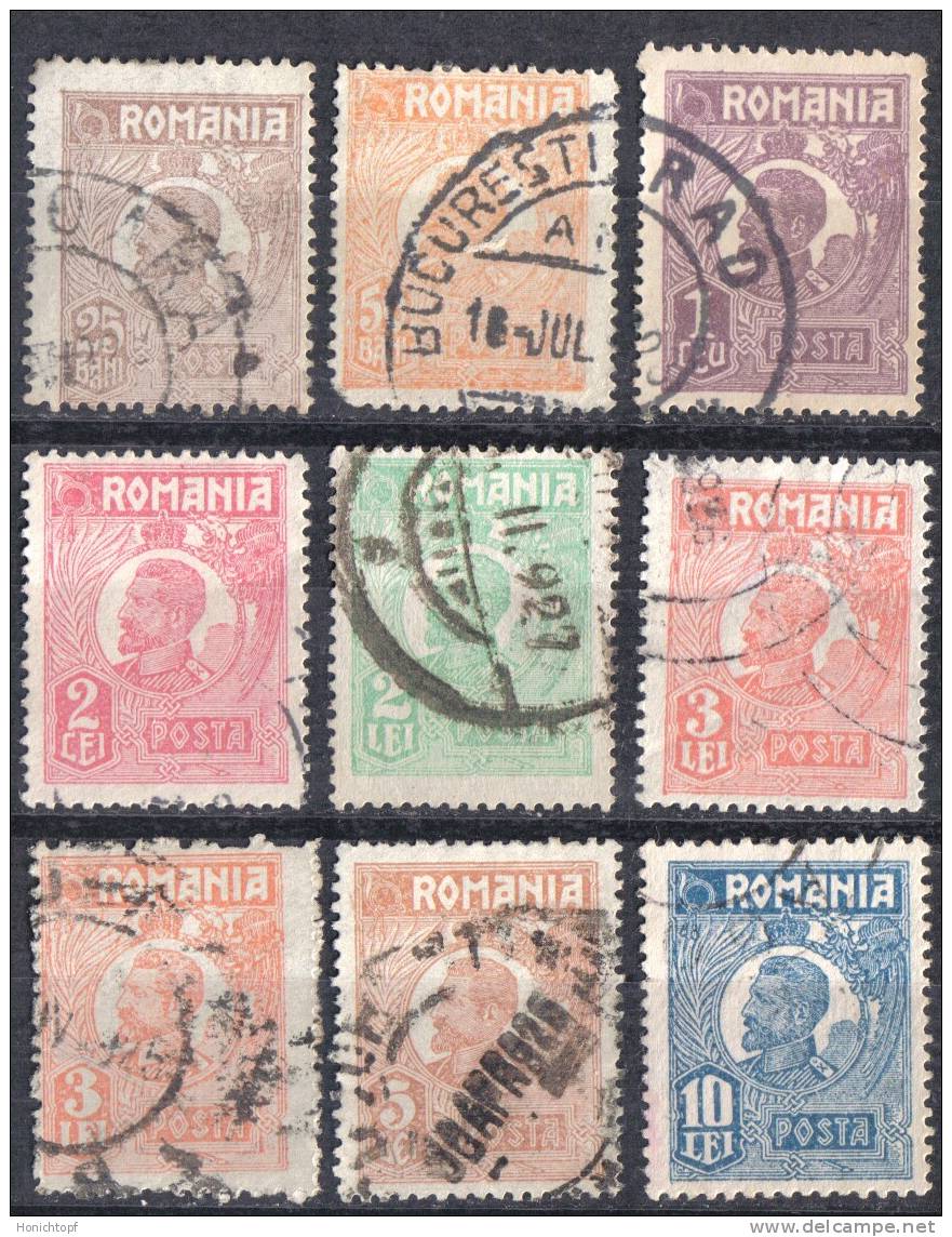 Rumänien; 1920/27; Michel 264/85 O; Ferdinand; 9 Werte - Gebraucht