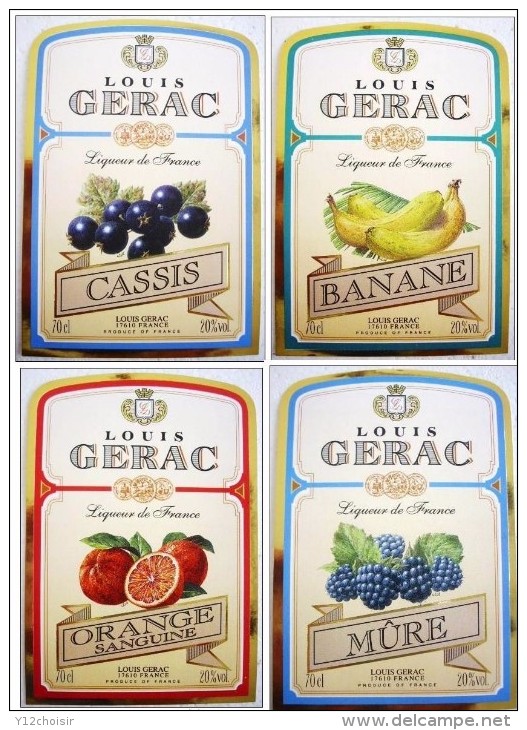 LOT DE 4 ETIQUETTE FRUIT FRUITS CASSIS BANANE ORANGE SANGUINE MURE LOUIS GERAC CHARENTE MARITIME ETIQUETTES - Fruits Et Légumes