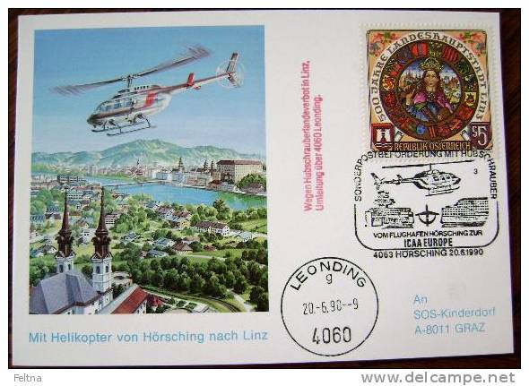 1990 AUSTRIA HELICOPTER CANCELATION ON CARD - Hubschrauber