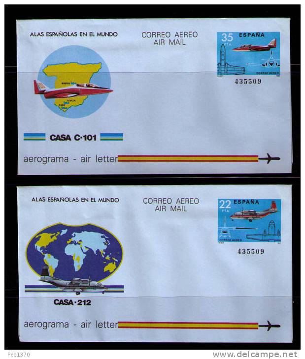 AEROGRAMAS DE 1983 JUEGO DE 2 UNIDADES (AVION C-212) (AVION C-101) - Cartas & Documentos
