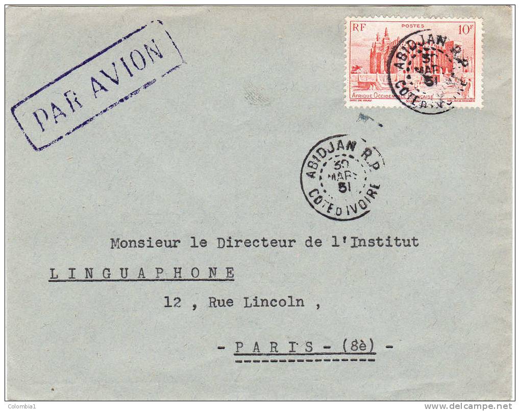 AOF Lettre D ABIDJAN Du 30 MARS 1951 Pour Paris - Covers & Documents