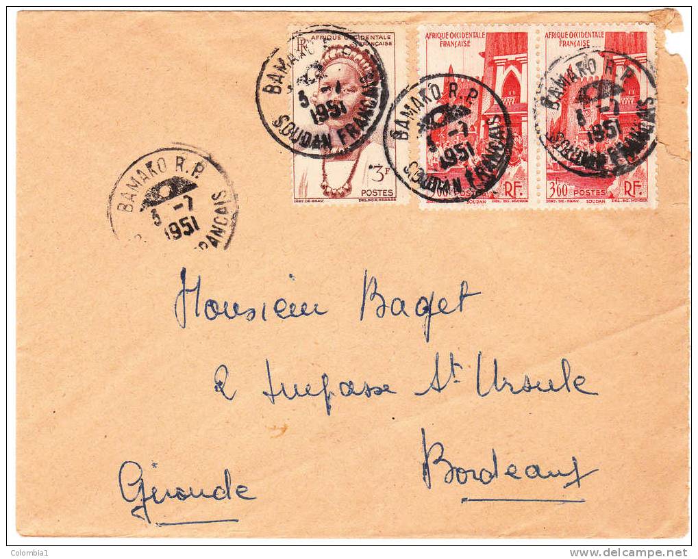 AOF Lettre De BAMAKO Du 3.7.1951 Pour Bordeaux - Covers & Documents