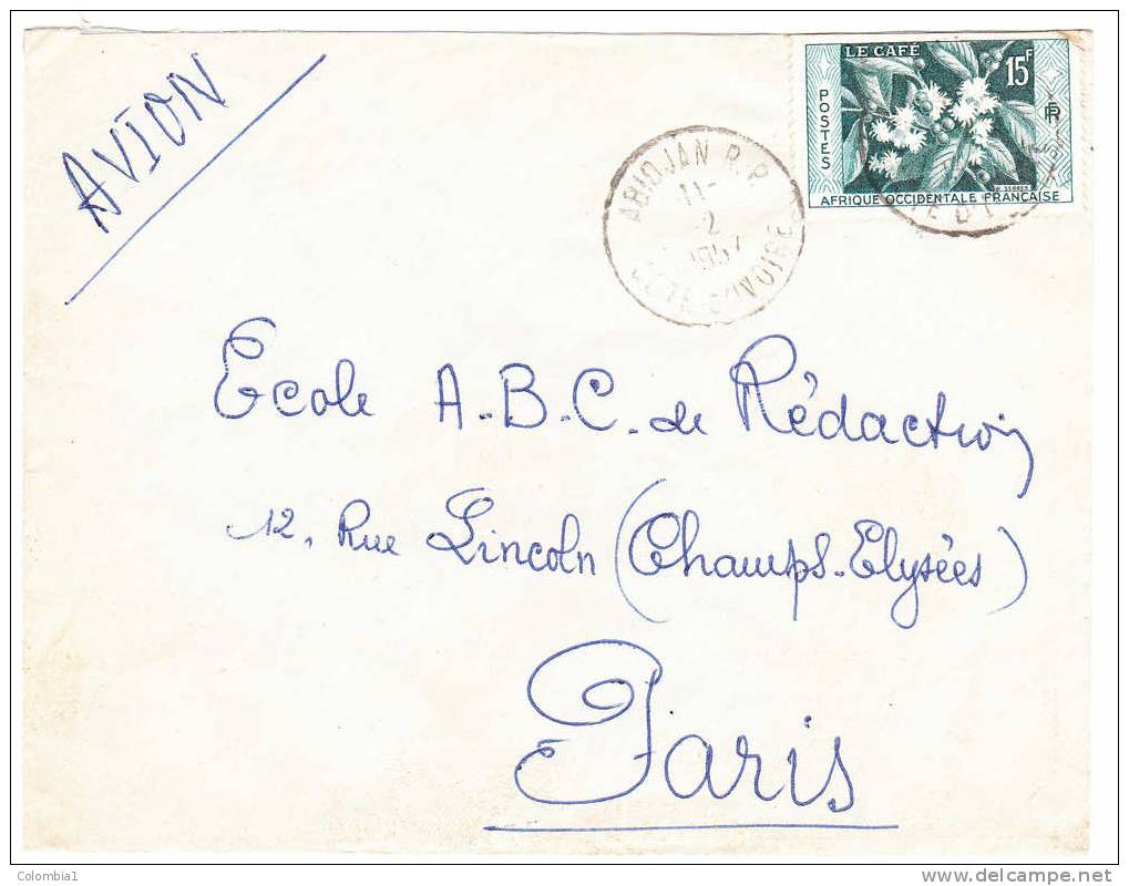 AOF Lettre De ABIDJAN Du 11.2.1957 Via Paris - Covers & Documents