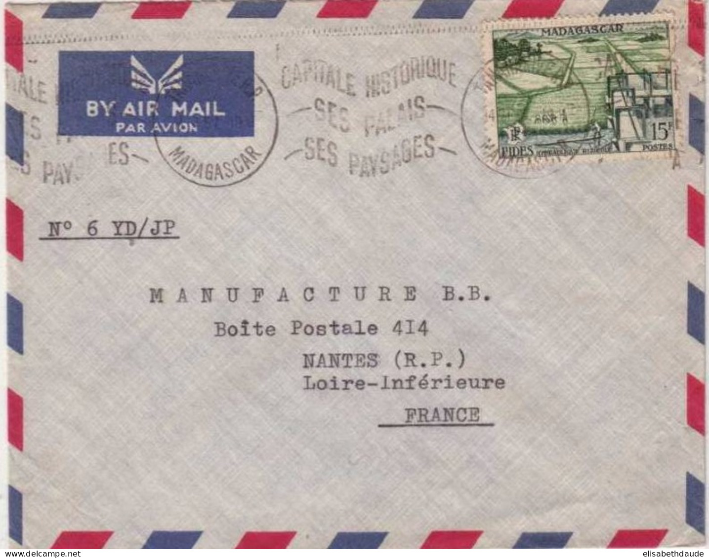 MADAGASCAR - POSTE AERIENNE - 1957 - LETTRE De TANANARIVE Pour NANTES (LOIRE-INFERIEURE) - FIDES - Lettres & Documents