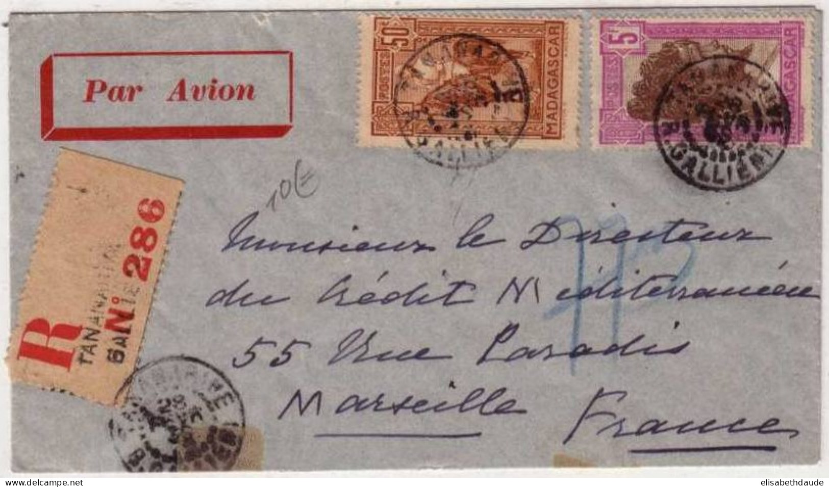 MADAGASCAR - PAR AVION - 1939 - LETTRE RECOMMANDEE De TANANARIVE Pour MARSEILLE - Cartas & Documentos