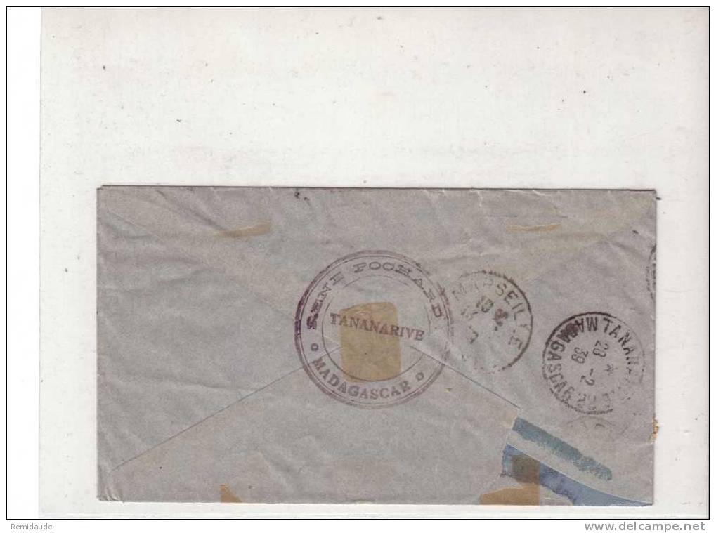 MADAGASCAR - PAR AVION - 1939 - LETTRE RECOMMANDEE De TANANARIVE Pour MARSEILLE - Brieven En Documenten