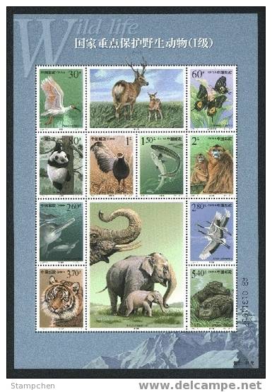 China 2000-3 1st Grade Wild Animal (I) Stamps M/S Butterfly Insect Bird Fish Crocodile Elephant Deer - Dolphins