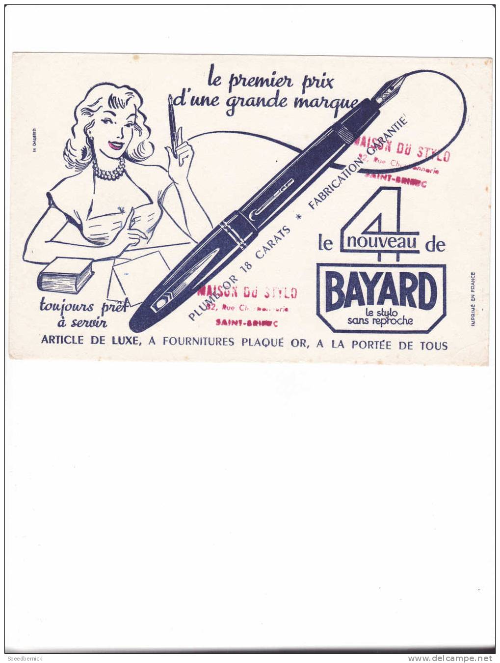 B5 Buvard - Stylo BAYARD . Tampon Maison Stylo Saint Brieuc - S