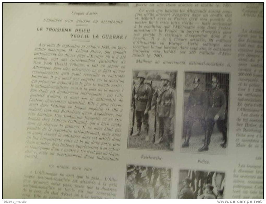 13 Janvier 1934 :Affaire De Bayonne ;HITLER  La Guerre ;Catastrophe à Osek (Tchécoslovaquie) - L'Illustration