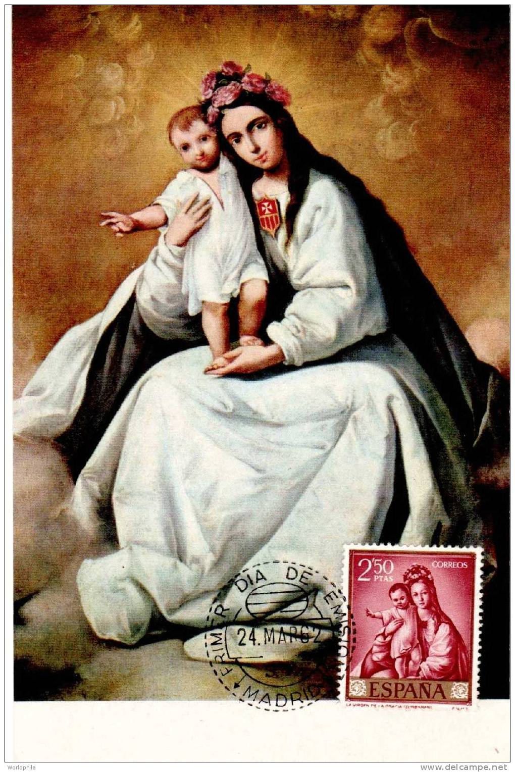 Spain / Espagne, Carte Maximum Card Zurbaran "Virgin Of Grace" FD Carte Maximum Stamps Day 1962 - Religion