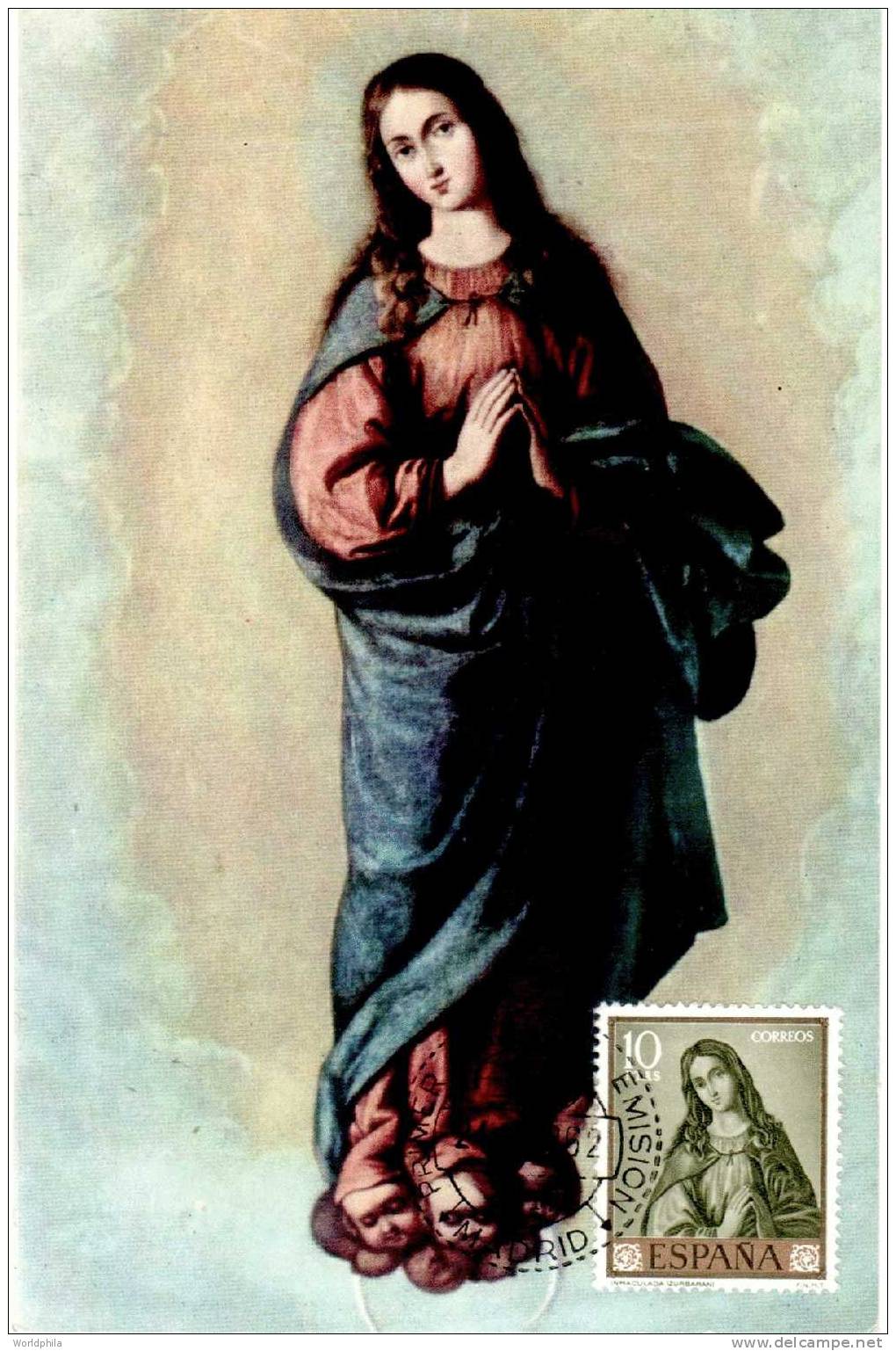 Spain / Espagne, Carte Maximum Card Zurbaran "The Immaculate Virgin " FD Carte Maximum Stamps Day 1962 - Religion