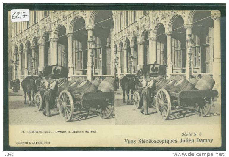 BRUXELLES - TRANSPORT DES TONNEAUX - ATTELAGE - CARTE STEREOSCOPIQUE - TB - Petits Métiers