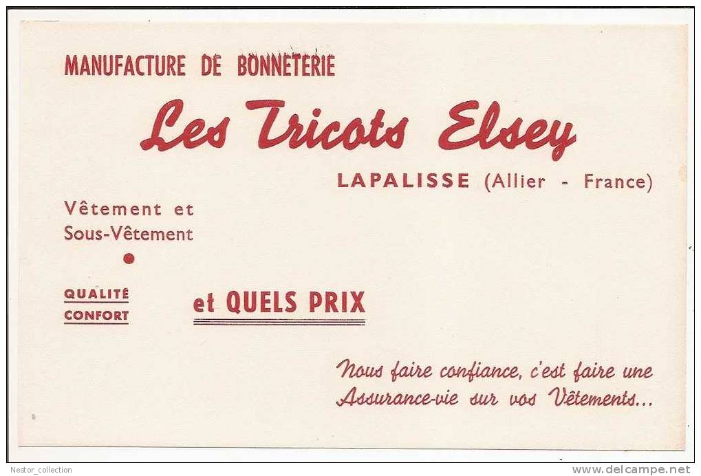 LES TRICOTS ELSEY Manufacture De Bonneterie Lapalisse Vêtements Et Sous Vêtements Buvard - Textile & Clothing