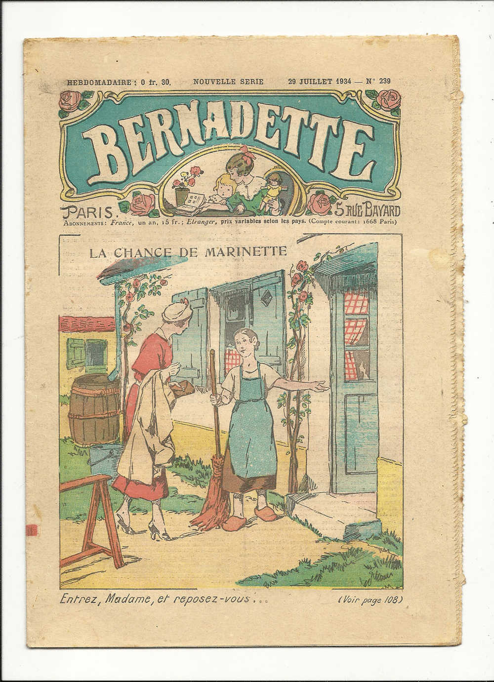 Juniors, Revues Hebdomaidaires, Bernadette - La Chance De Marinette - 29 Juillet 1934 - N° 239 - Autres & Non Classés