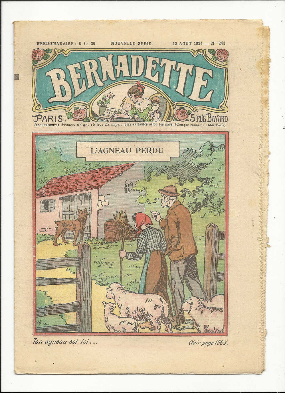 Juniors, Revues Hebdomaidaires, Bernadette - L'Agneau Perdu - 12 Août 1934 - N° 241 - Autres & Non Classés