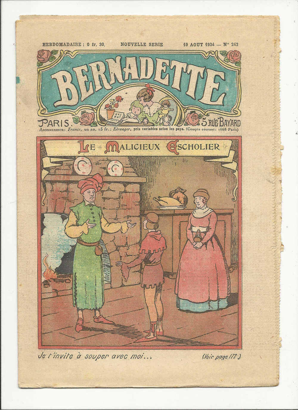 Juniors, Revues Hebdomaidaires, Bernadette - Le Malicieux Escholier - 19 Août 1934 - N° 242 - Autres & Non Classés