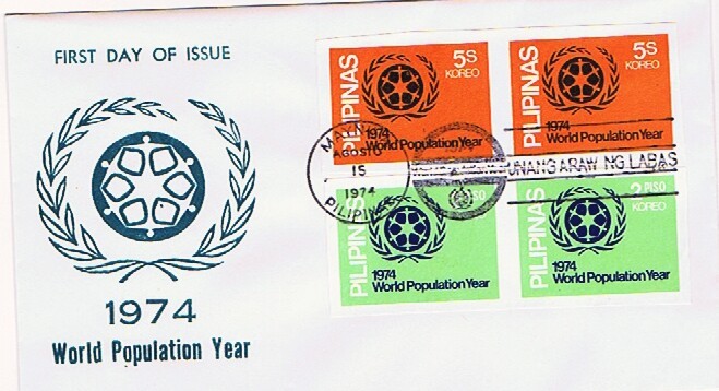1974  World Population Year     Sc  1237a, 1238a  Imperforated Pairs       Unadressed FDC - Philippines