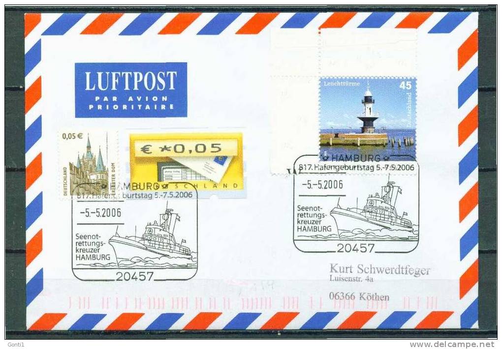 Germany 2006 Schiffspost Seenotkreuzer Hamburg  "SNK Hamburg-817. Hafengeburtstag Hamburg  "used,befördert - Ships