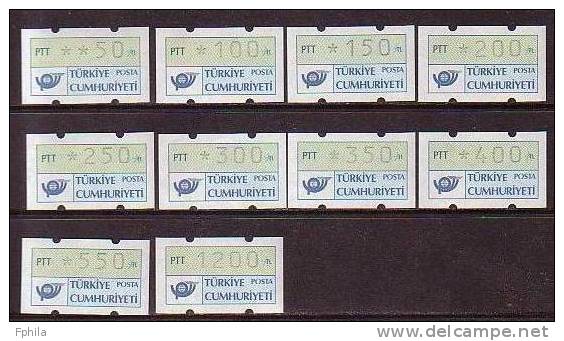 1987 TURKEY AUTOMATON STAMPS GROUP II MNH ** - Automatenmarken [ATM]