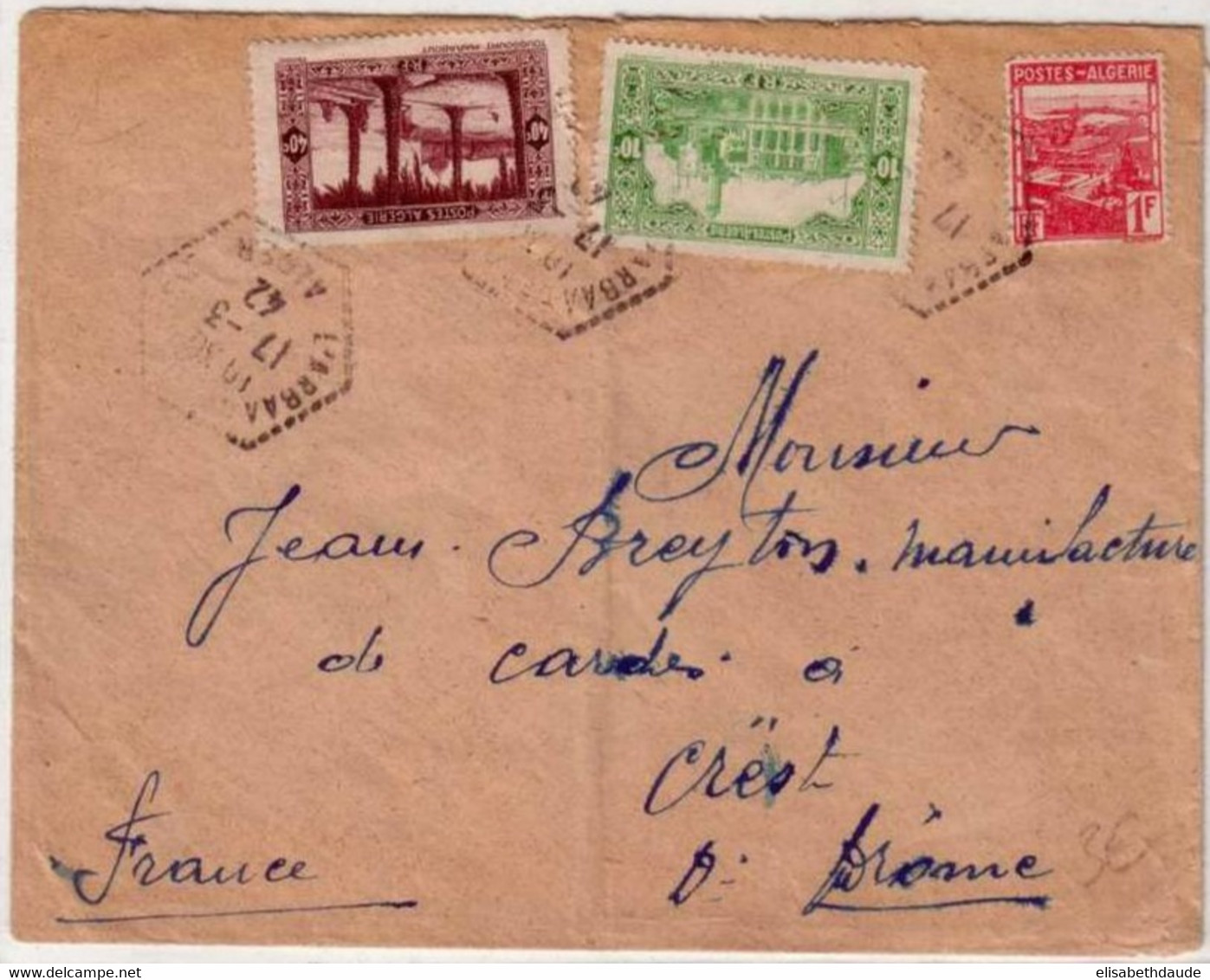 ALGERIE - 1942 - LETTRE De L'ARBAA (AGENCE POSTALE RURALE)  Pour CREST (DROME)  - - Storia Postale