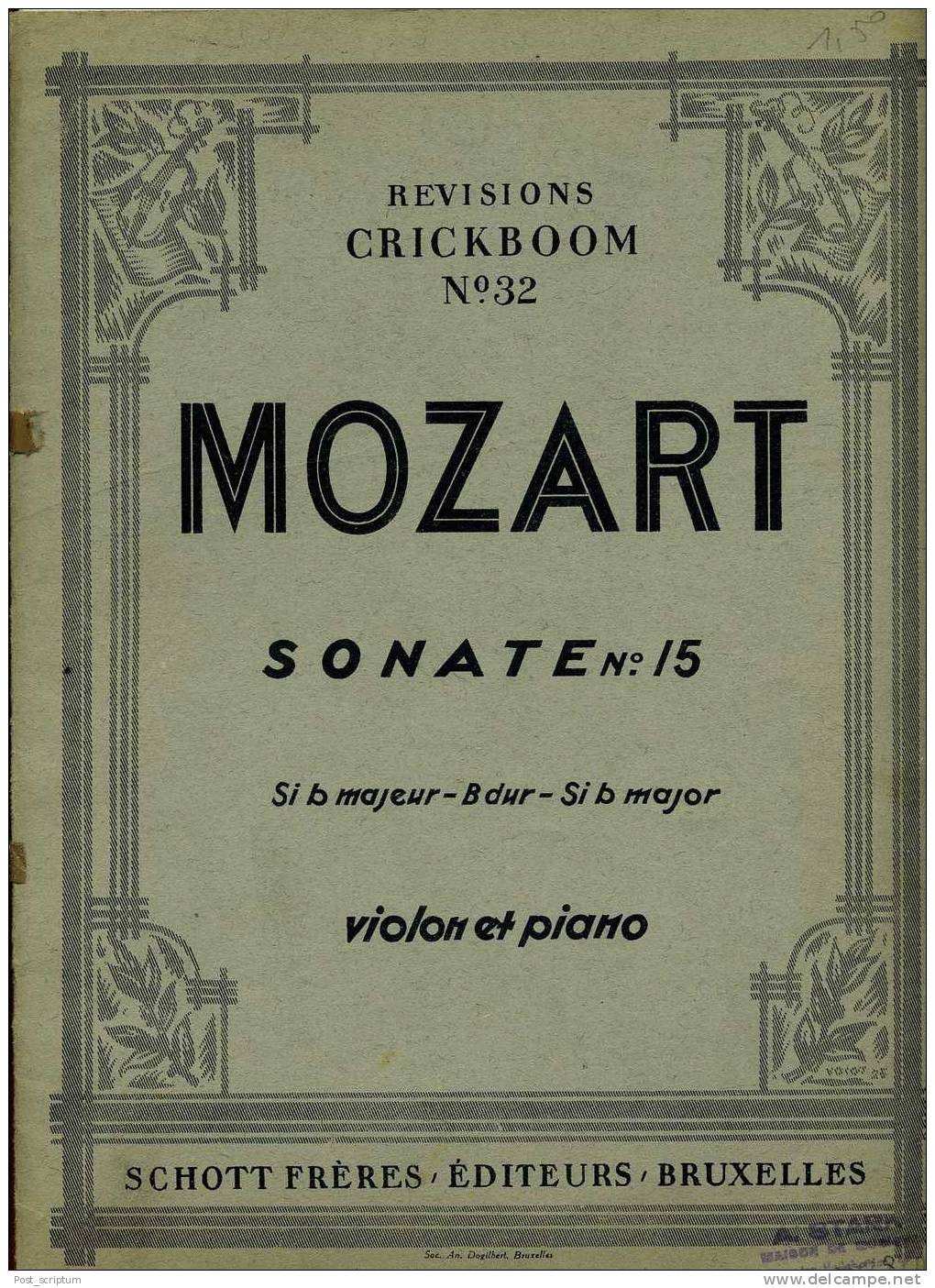 Partitions -  Mozart - Sonate N°5 Si B Majeur Pour Violon Et Piano - M-O