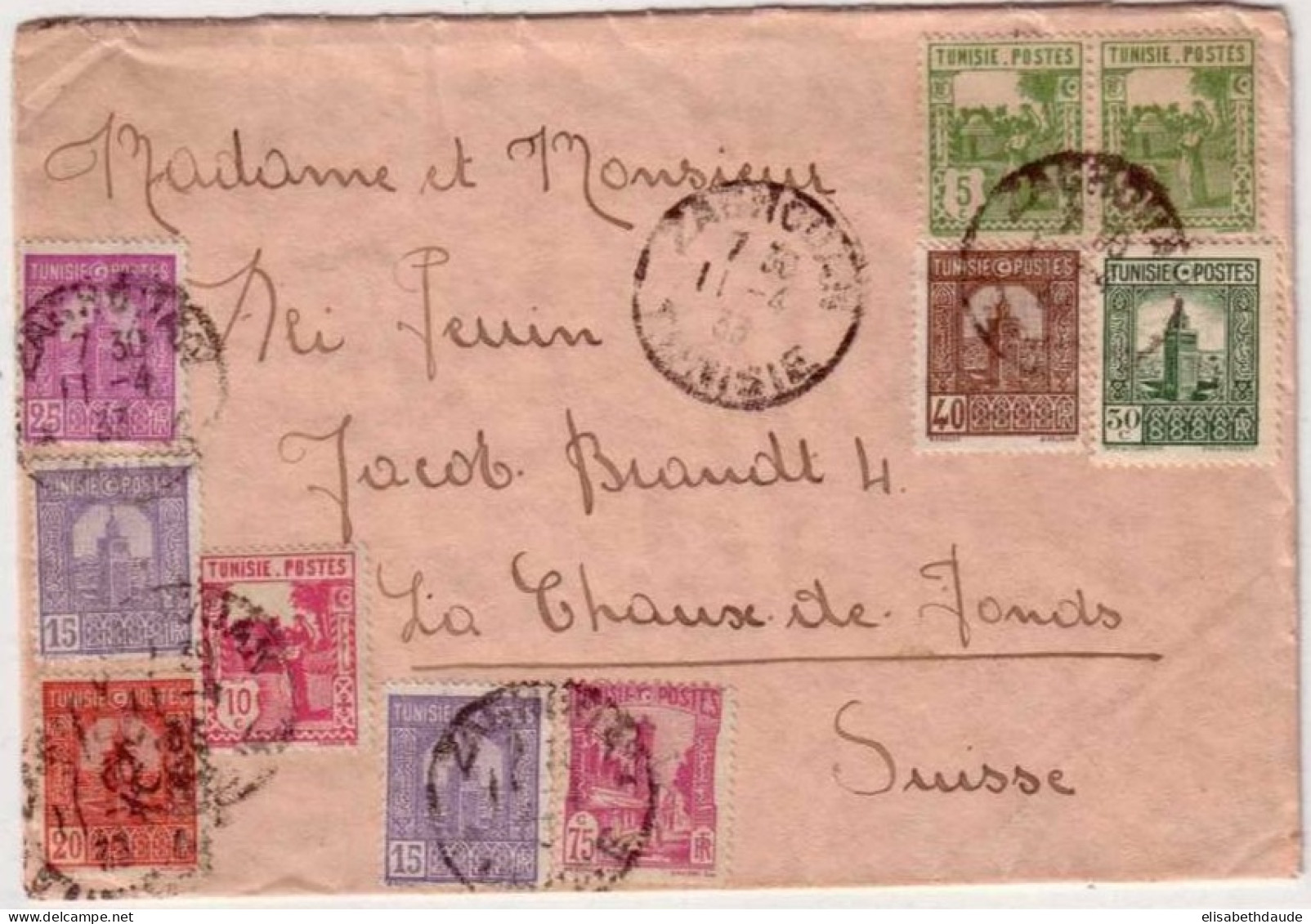 TUNISIE - 1933 - LETTRE De ZAGHOUAR => LA CHAUX-de-FONDS (SUISSE) ! - BEL AFFRANCHISSEMENT - Cartas & Documentos