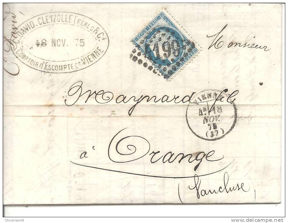 Vienne 18 Novembre 1875 No 4199 Au Dos Orange - Autres & Non Classés