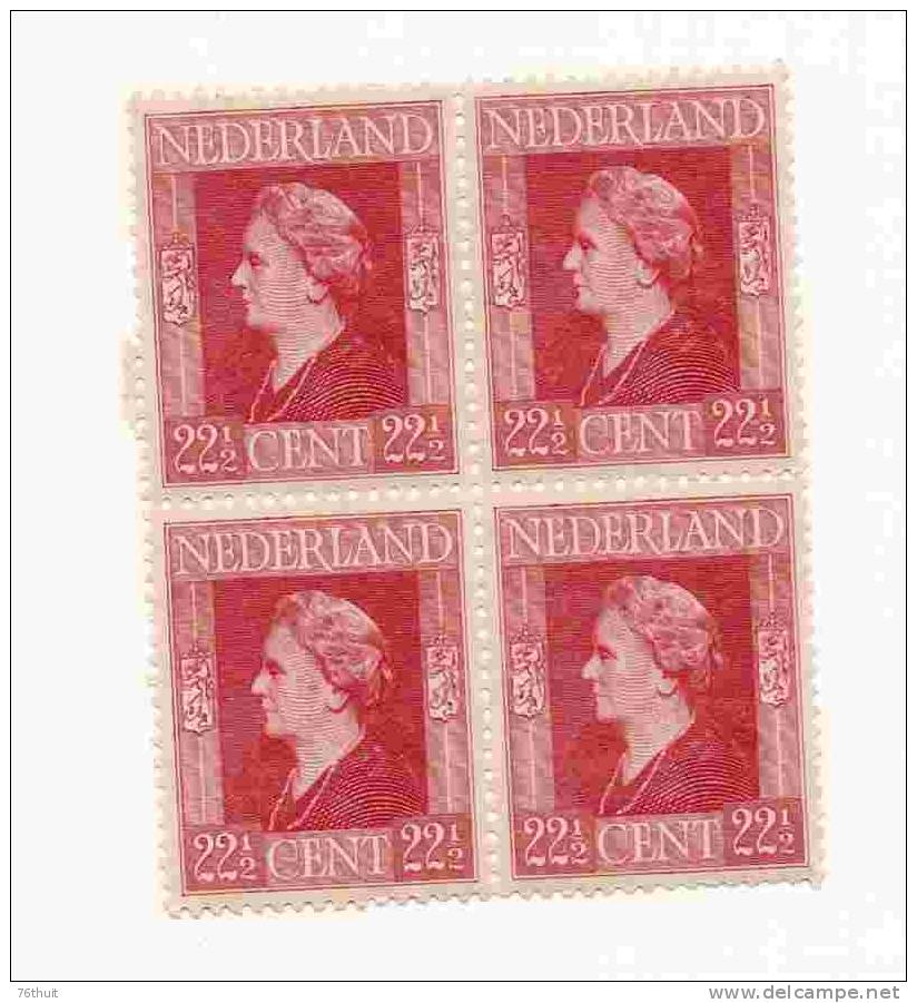 1944 - Neuf ! Bloc De 4 Timbres-Nederland Pays-Bas-Wilhelmine - 22 Cents1/2 - Y. & T. 424 - Unused Stamps