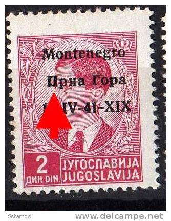 1942  ITALIA OCCUPAZIONE MONTENEGRO CRNA GORA OVERPRINT ERROR -Prna GORA - NEVER HINGED - Montenegro