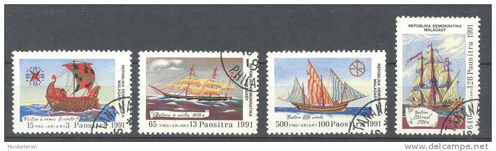 Madagascar 1991 Mi. 1316-17, 1319-20 Discovery Of America By Columbus Sailing Ships Segelschiffe - Madagaskar (1960-...)