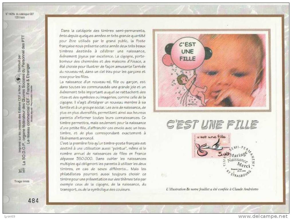 FEUILLET  CEF  1429  S C´EST UNE FILLE EVENEMENT  1999 - Unclassified