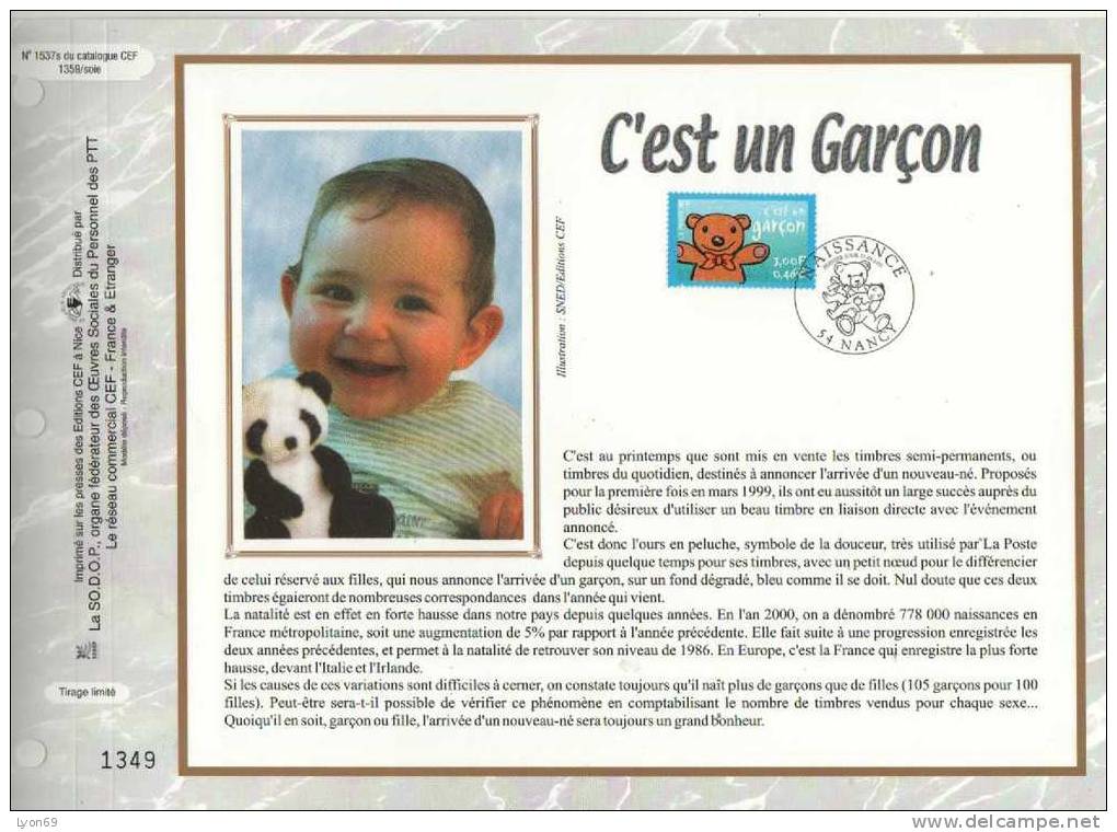 FEUILLET  CEF  1537  S  C´EST UN GARCON  EVENEMENT 2001 - Zonder Classificatie