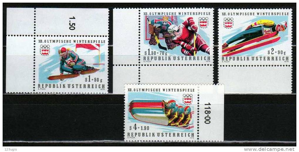 Österreich/Austria 1975 Mi 1479-1482** Olympische Spiele 1976 Innsbruck (I) @ - Hiver 1976: Innsbruck