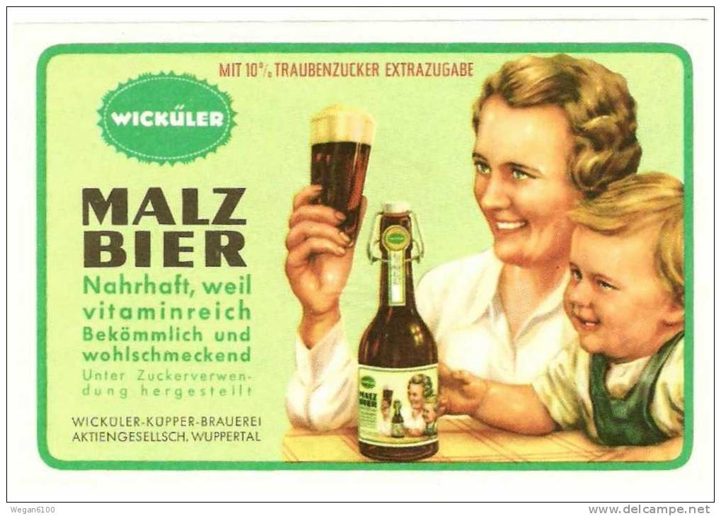 Bier-Etikett; WICKÜLER - MALZ BIER, WICKÜLER-KÜPPER-BRAUEREI, AG WUPPERTAL - Bier