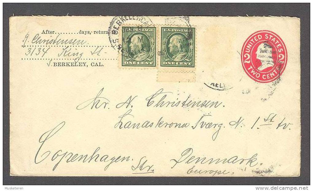 United States Uprated Postal Stationery Berkeley Cal. 1910 Copenhagen Denmark Deluxe Arrival KJØBENHAVN *STR* SCARCE !! - 1901-20