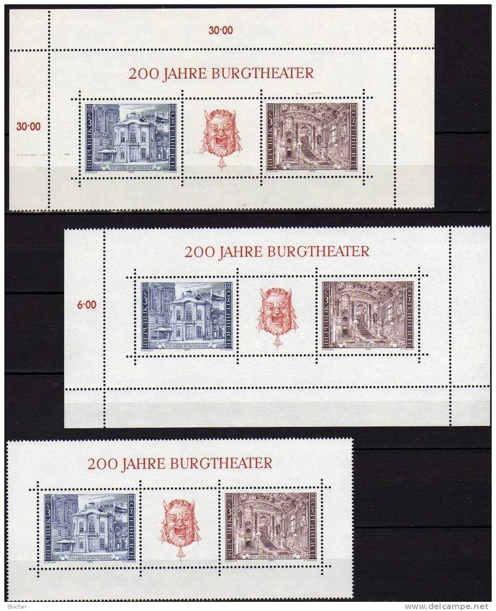 200 Jahre Burgtheater Wien Österreich 1507/8, ZD, Block 3+ 5-KB ** 14€ Theater - Maske, Architektur Der Feststiege - Teatro