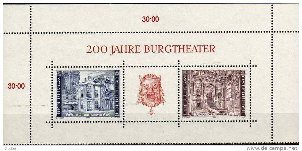 200 Jahre Burgtheater Wien Österreich 1507/8, ZD, Block 3+ 5-KB ** 14€ Theater - Maske, Architektur der Feststiege