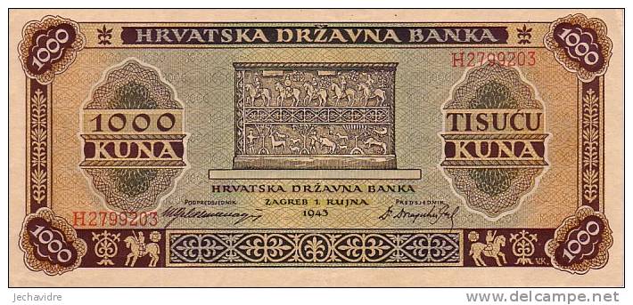 CROATIE   1 000 Kuna  Emission De 1943   Pick 12     ***** BILLET  NEUF ***** - Croatie