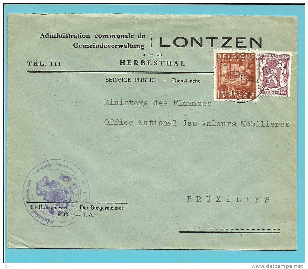 479+762 Op Brief Administration Communale De LONTZEN à HERBESTHAL Met Stempel HERBESTHAL - 1948 Export