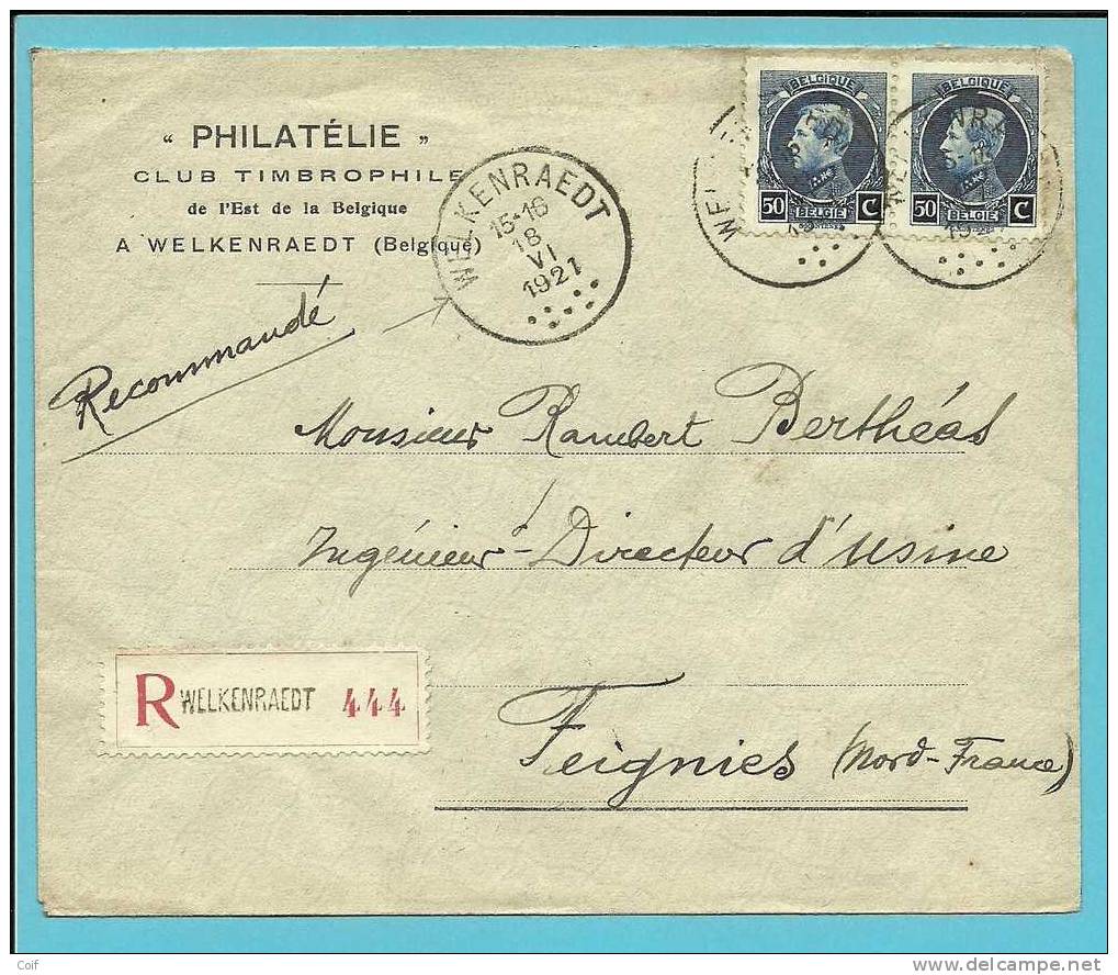 211 Op Aangetekende Brief  Met Stempel WELKENRAEDT - 1921-1925 Kleine Montenez