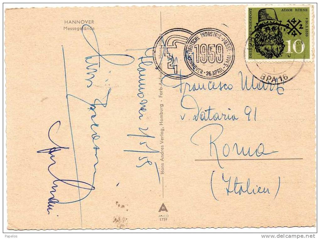 1959 CARTOLINA CON ANNULLO SPECIALE - Covers & Documents
