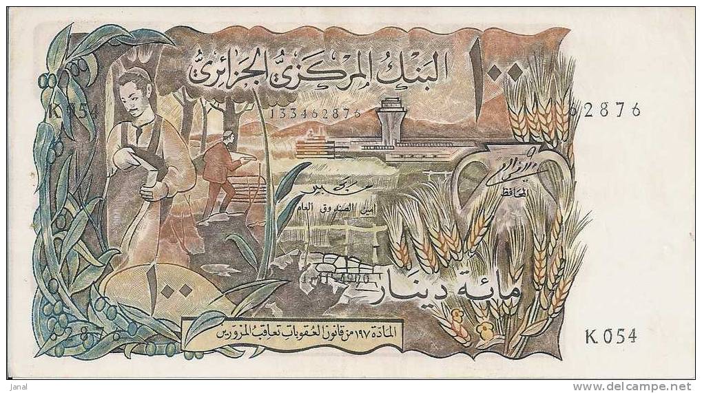 - ALGERIE - BILLETS - 1970 - 100 - CENT DINARS - N° K - 054 - 62876 - Argelia