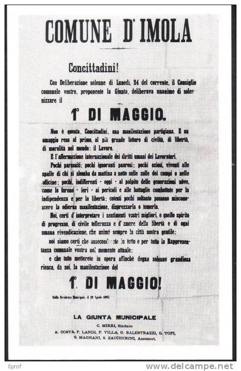 Imola "Centenario Della Camera Del Lavoro" Manifesto 1° Maggio  1893 Annullo Storia Postale - Imola