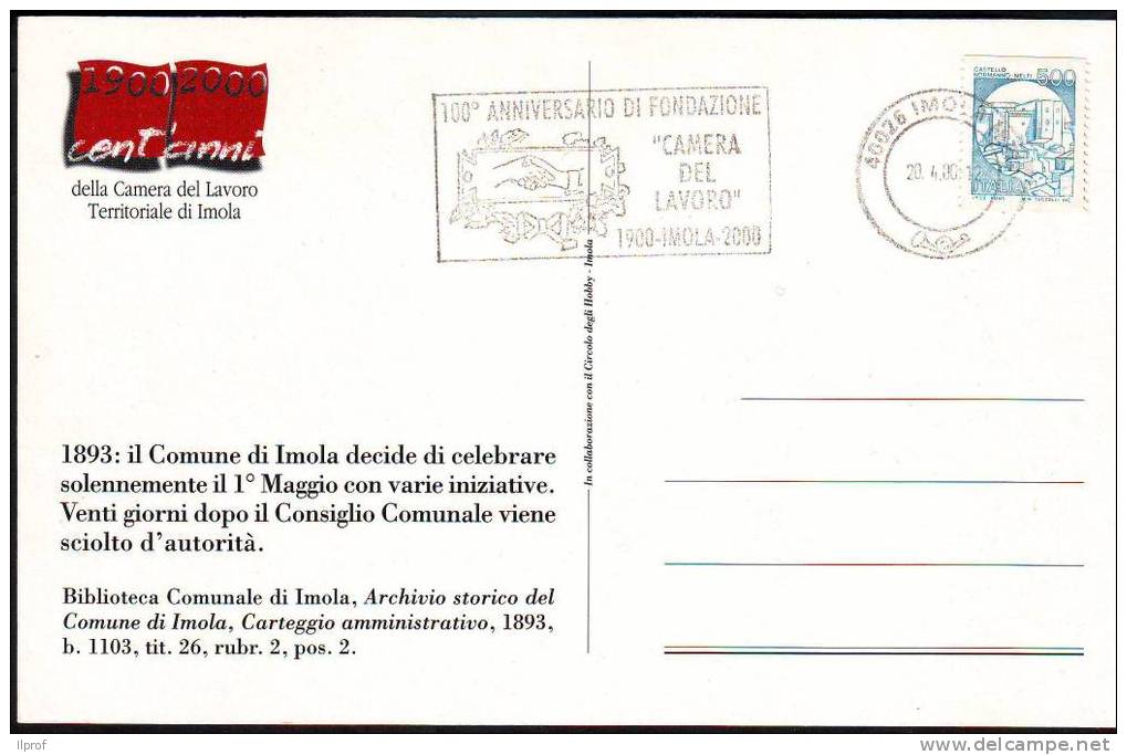 Imola "Centenario Della Camera Del Lavoro" Manifesto 1° Maggio  1893 Annullo Storia Postale - Imola