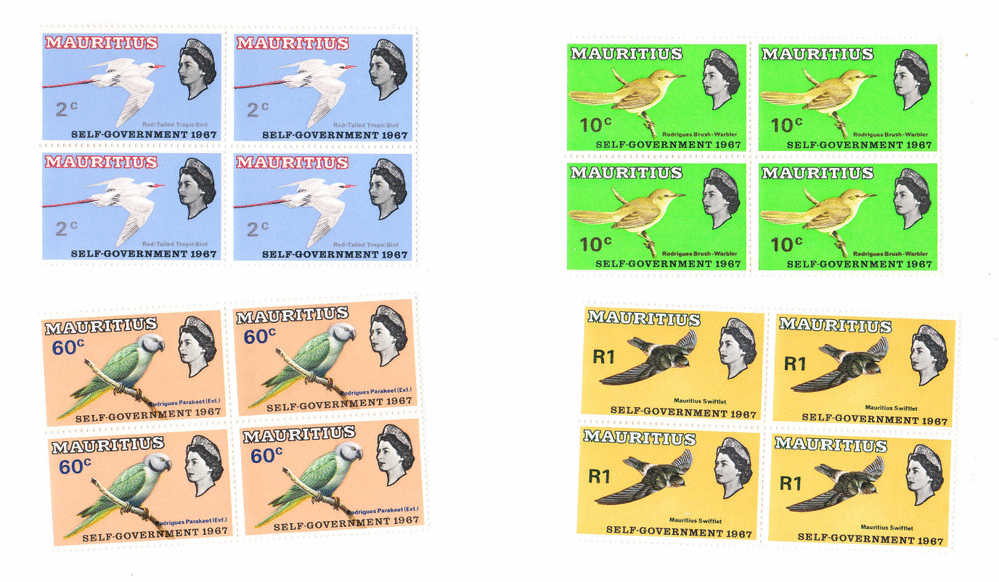 Mauritius 1967 Attainment Of Self-government Birds Blk Of 4 MNH - Mauritius (...-1967)