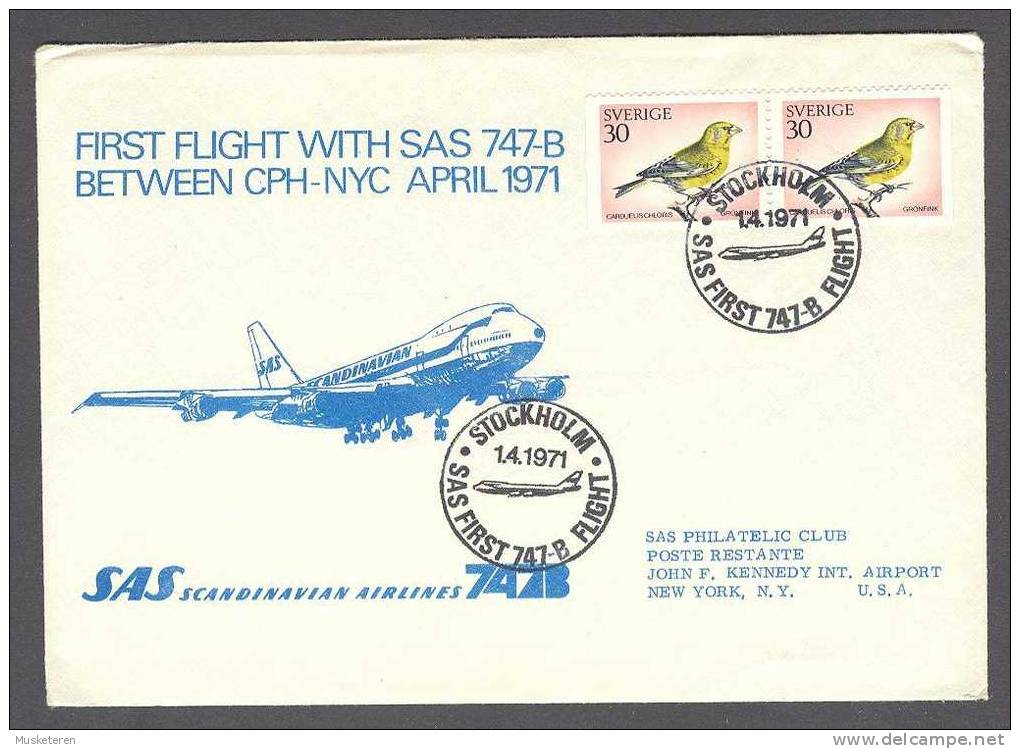 Sweden SAS 1st First Flight Cover & Post Card Copenhagen-New York 1971 (4 Scans) - Brieven En Documenten