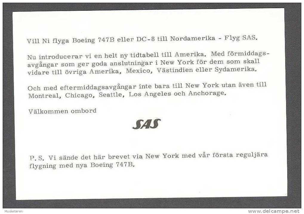 Sweden SAS 1st First Flight Cover & Post Card Copenhagen-New York 1971 (4 Scans) - Lettres & Documents