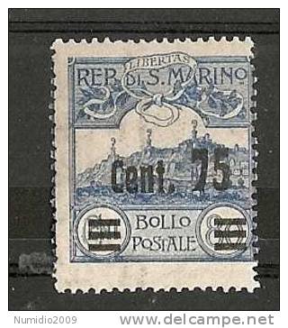 1926 SAN MARINO SOPRASTAMPATO 75 C MH * - RR6212 - Ongebruikt