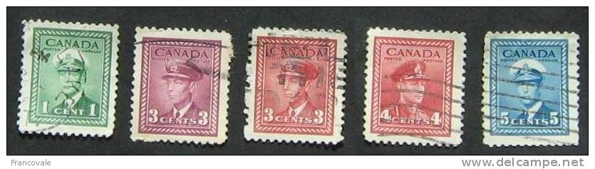 Canada 1942 King George VI  5 Stamps - Used Stamps
