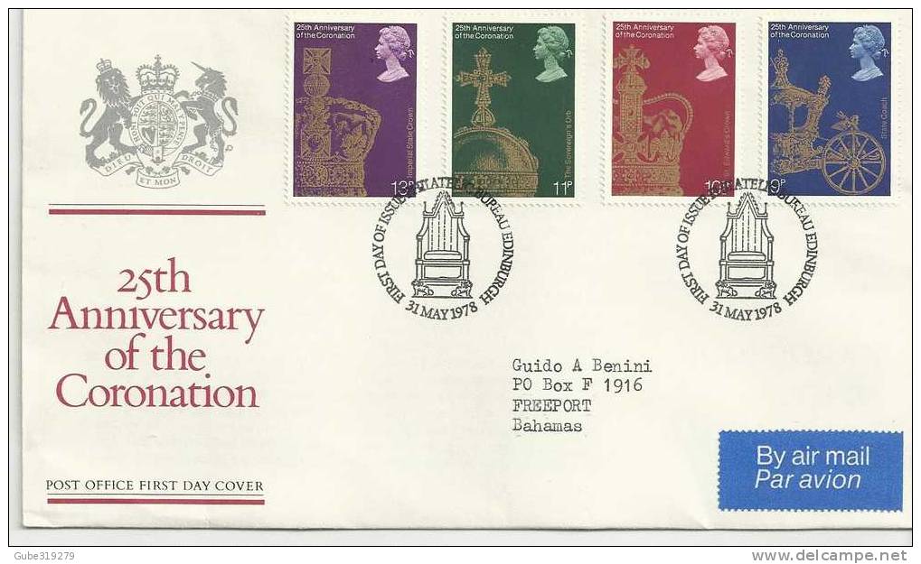 GREAT BRITAIN-1978 -10  FDC 25TH ANNIVERSARY OFCORONATION QEII W. 1 STAMP EACH OF 9-10-11-13 PENCES - PERFECT CONDITOONS - 1971-1980 Decimal Issues